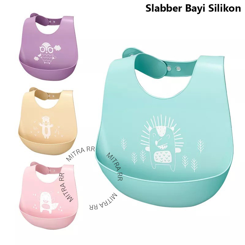 Slabber Bayi Silikon Motif Karakter Apron Baby Silicone | Celemek Makan Bayi