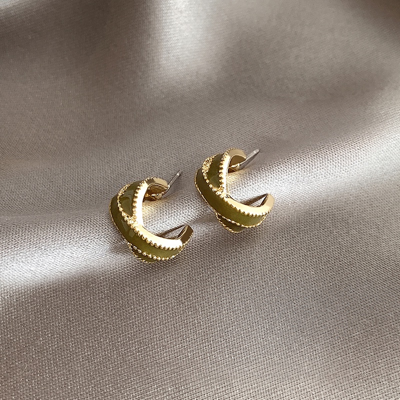 Anting Wanita Tindik Stud Earrings Hijau Musim Panas Gaya Korea