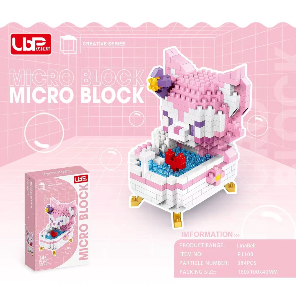 Mainan Balok Susun Nano Block Bathtub Series Doraemon Hello Kitty Mario Purin Lilo Stitch Mickey Melody Stellalou Mainan Anak Nanoblock Balok DIY Bricks