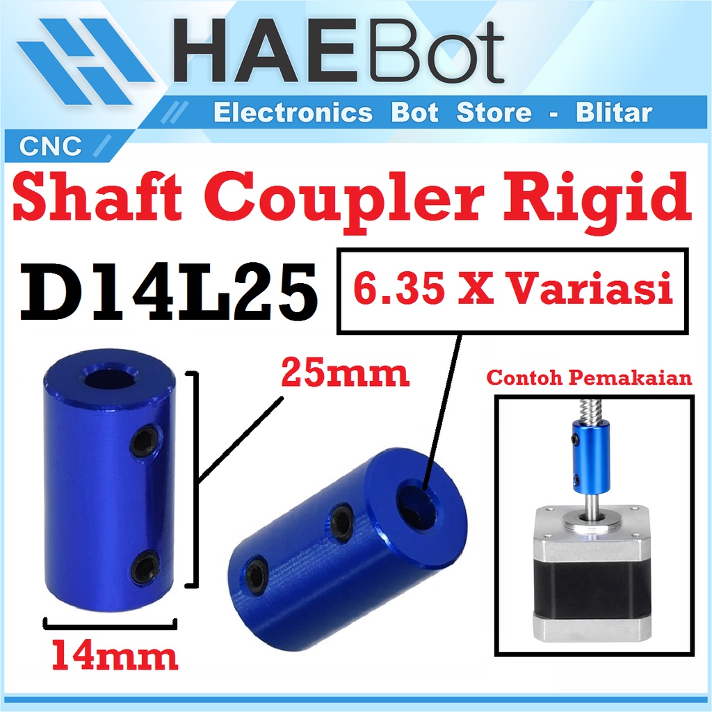 [HAEBOT] Rigid Shaft Coupler D14L25 6.35x6.35 6x8 6mm Coupling CNC 3D Printer Fixed Penghubung Shaft Mesin Nema Aluminium Alloy Motor Stepper Konektor Type