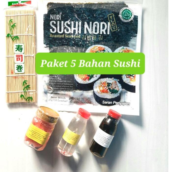 

➩ Paket Bahan Sushi Tipe 5 Halal Nori Cuka Bambu Gari Shoyu Jahe jepang gari soy sauce Vinegar seaweed red ginger ☛