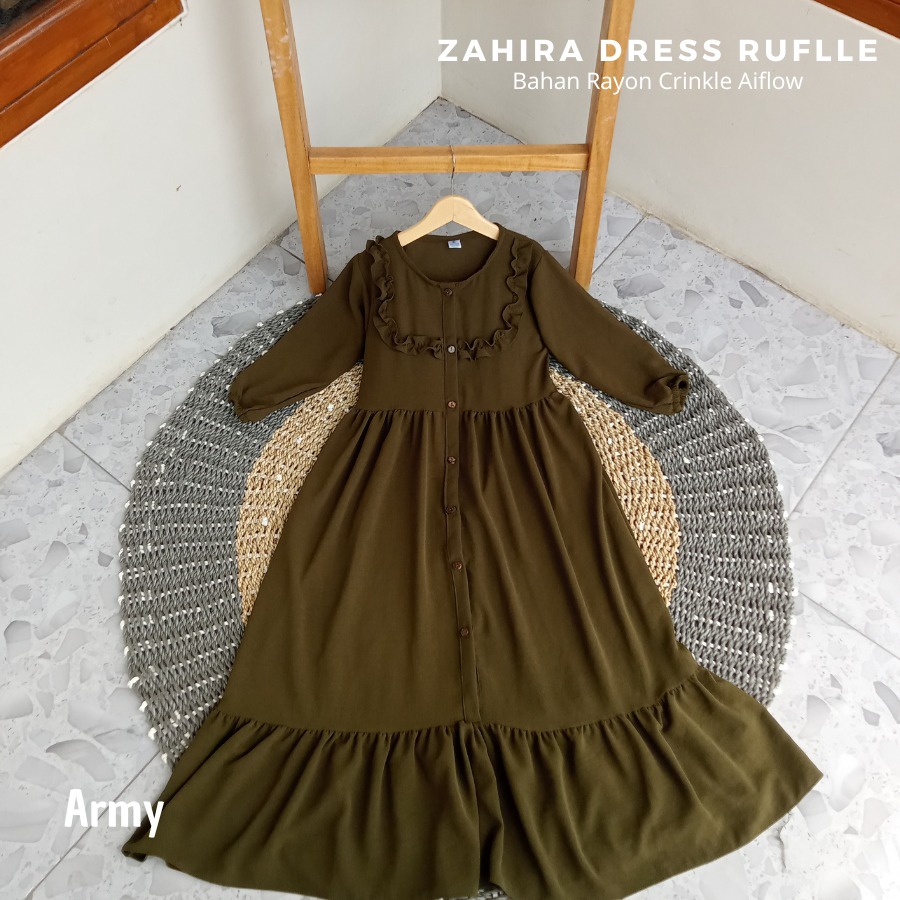 Gamis Zahira Ruffle Dress usia 3 - 6Tahun Bahan Rayon Crinkle Airflow//Gamis anak polos//gamis terlaris//termurah