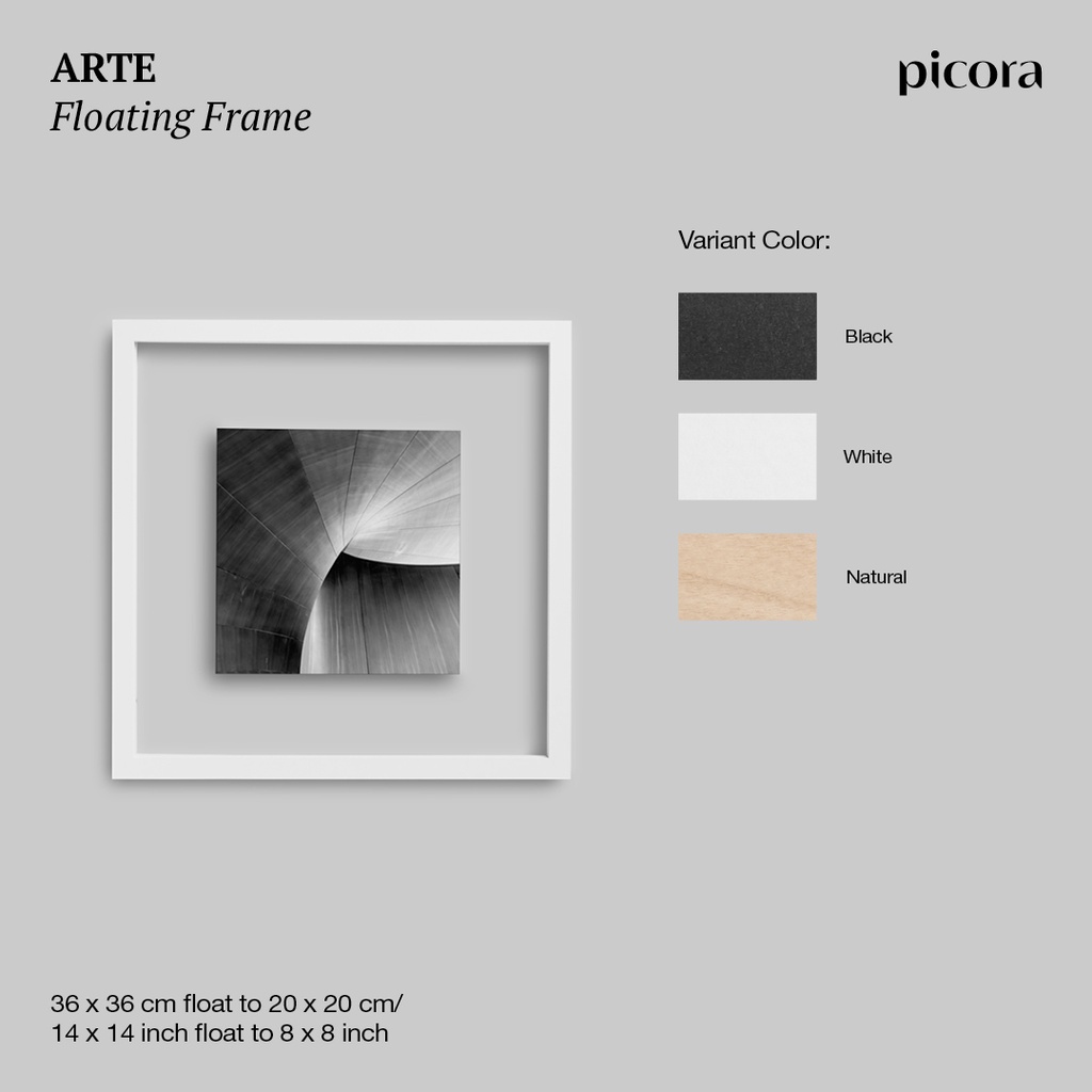 PICORA ARTE Floating Frame Square 36x36cm Pigura Bingkai Foto Dinding