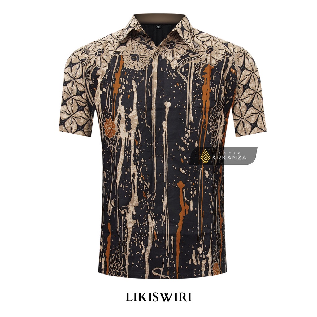 BATIK ARKANZA Motif LIKISWIRI PENDEK Hem Atasan Kemeja Baju Batik Pria Cowok Laki Laki Slimfit Full Lapis Furing Lengan Panjang Lengan Pendek Original Asli