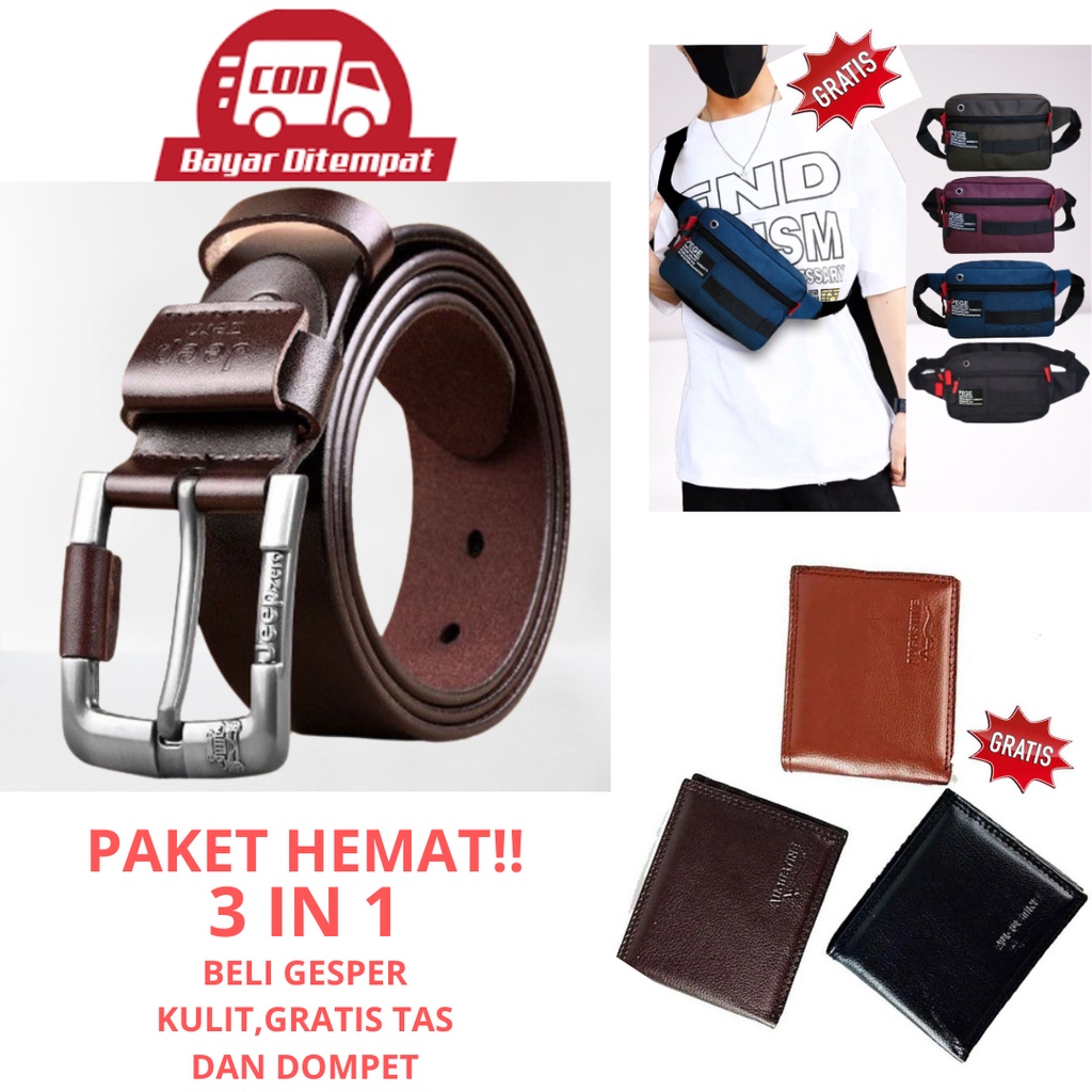 COD-belt sabuk kulit premium-ikat pinggang pria gratis tas dan dompet-ikat pinggang kulit dapat grat