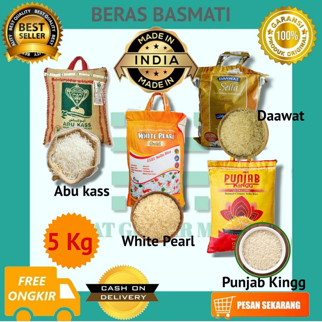 

Promo Beras Basmati 5kg Abu Kass, Daawat, White Pearl, Punjab Kingg Original Premium Dijamin!!!