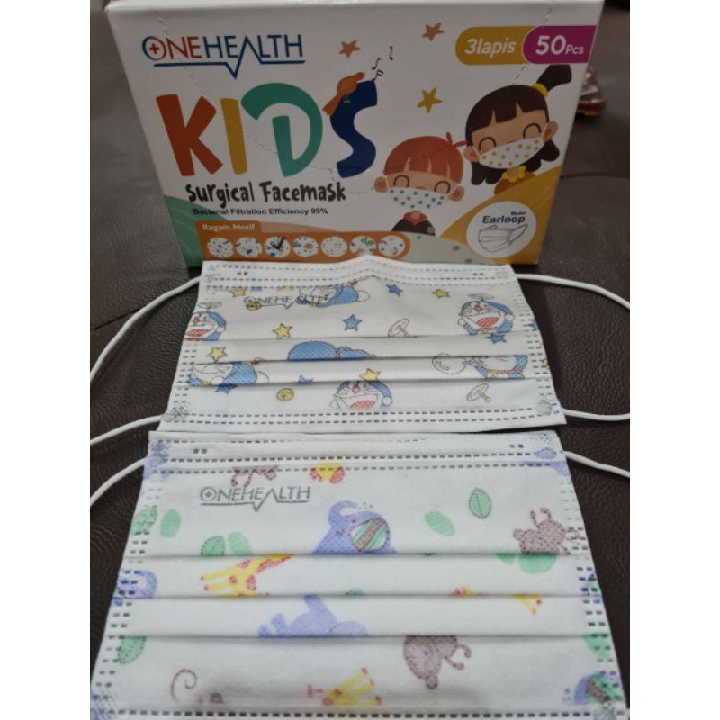 Masker Onehealth Kids Earloop 3 PLY Isi 50 Masker Medis Anak Onehealth