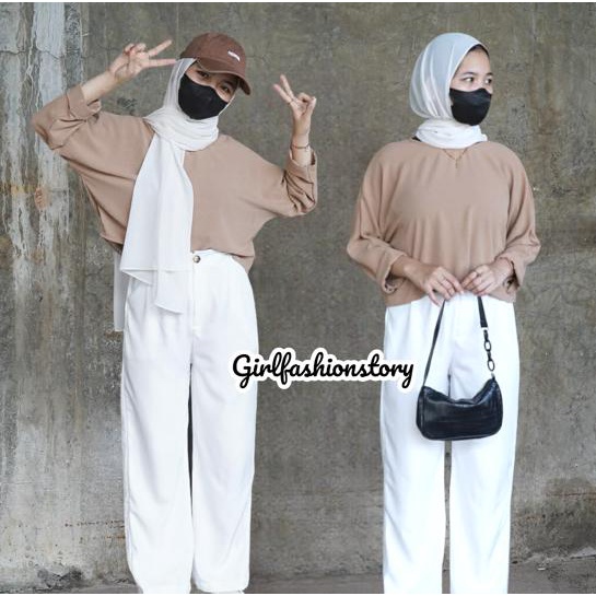 GFS LUNIE CRINCLE AIRFLOW CROP OVERSIZE BATWING BLOUSE