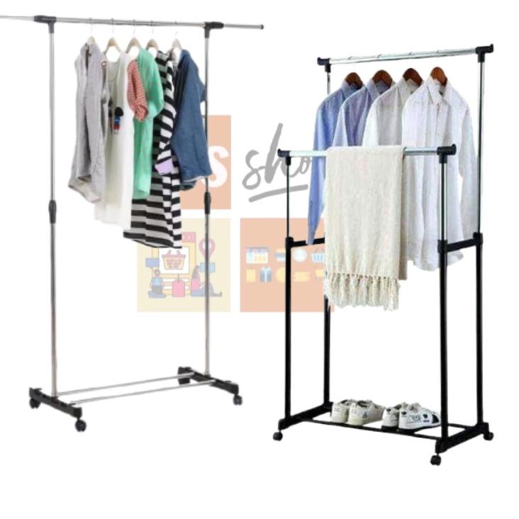 ➫ DOUBLE Rod Rack dan SINGLE Rod Rack Rak Baju Serbaguna Gantungan Laundry  DISPLAY STAND HANGER ♪