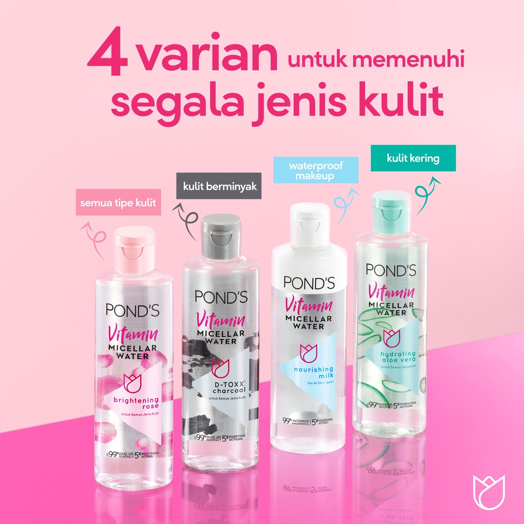 PONDS VITAMIN MICELLAR WATER [ 55 ML ] BRIGHTENING ROSE MAKEUP MAKE UP REMOVER FOR ALL SKIN TYPE PEMBERSIH SKIN CARE SKINCARE WAJAH MUKA REMOVER CLEANSER PINK UNTUK SEMUA JENIS KULIT TRAVEL SIZE POND'S