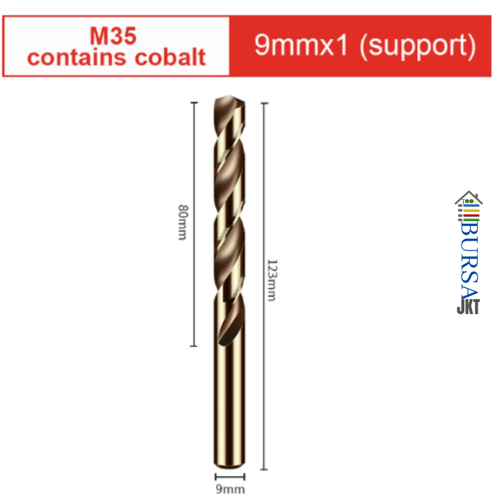 MATA BOR HSS COBALT BESI M35 GOLD MELUBANGI BESI STAINLESS STEEL 9.0 MM