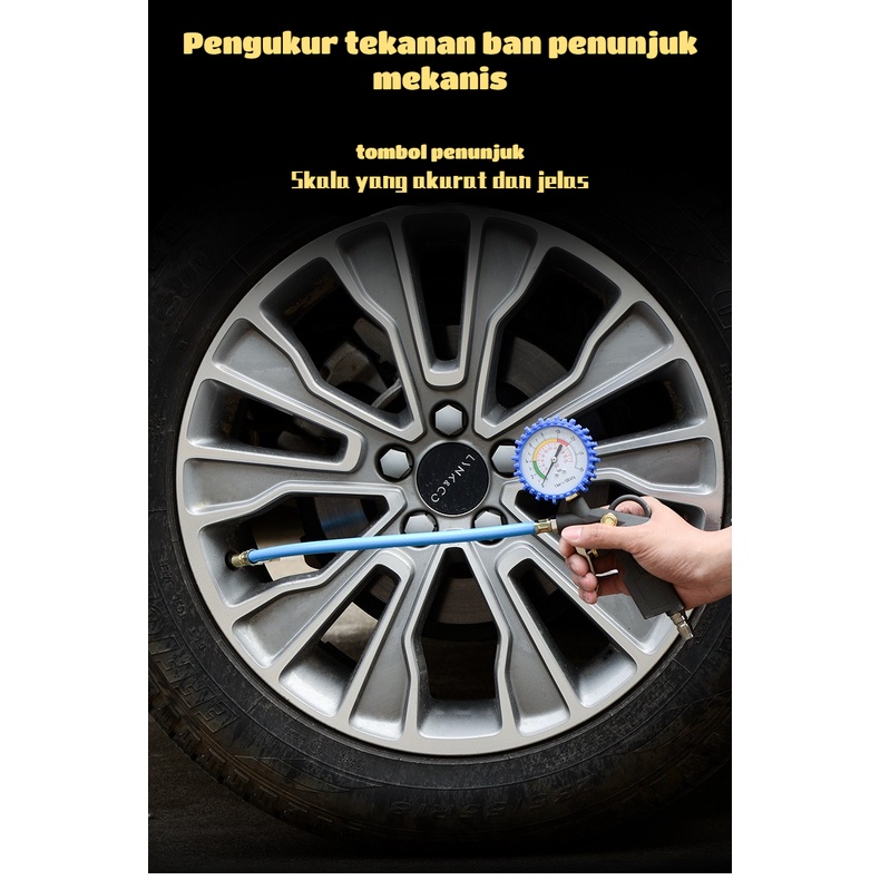 Tire Inflator Air Pressure Gun Isi Ukur Tekanan Angin 3 in 1 Tire Gauge Kit Alat Pengisi Ukur Tekanan Buang Angin Ban