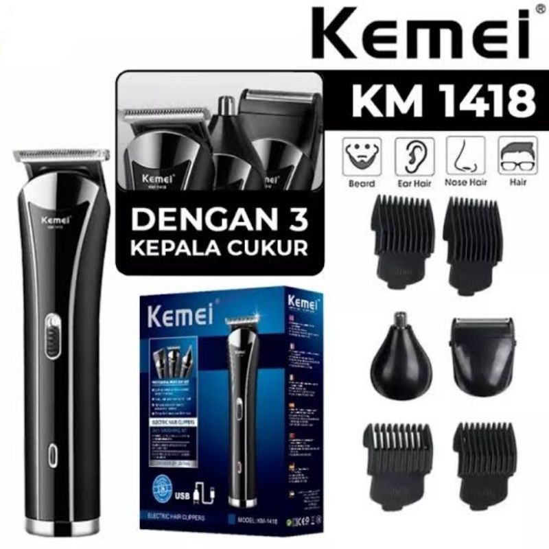 KEMEI KM-1418 HAIR CLIPPER RECHARGEABLE CUKUR RAMBUT BARBERSHOP PROFESIONAL