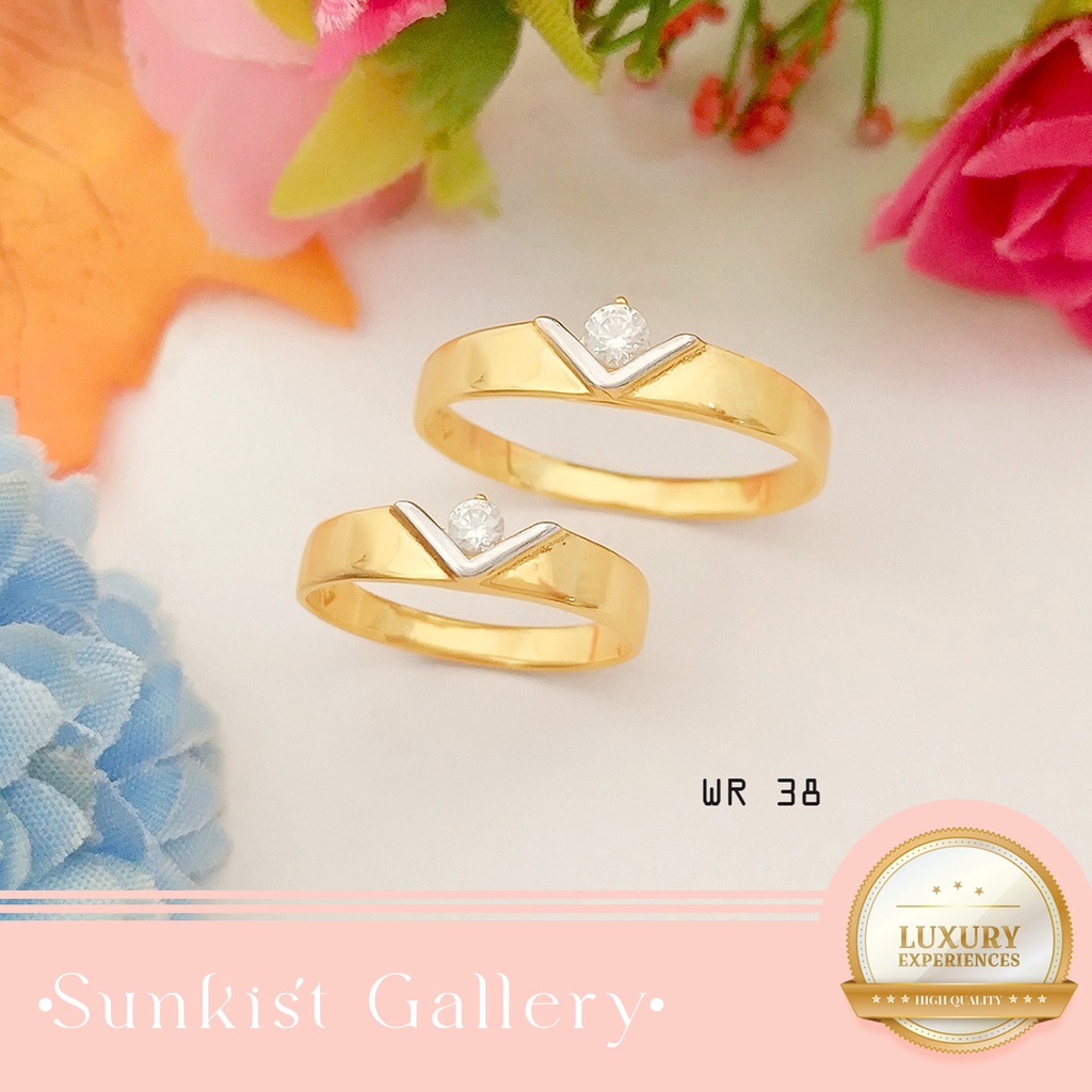 CINCIN COUPLE EMAS ASLI KADAR 375/8K CINCIN EMAS PASANGAN CINCIN LAMARAN KASUAL MEWAH CANTIK WR 38