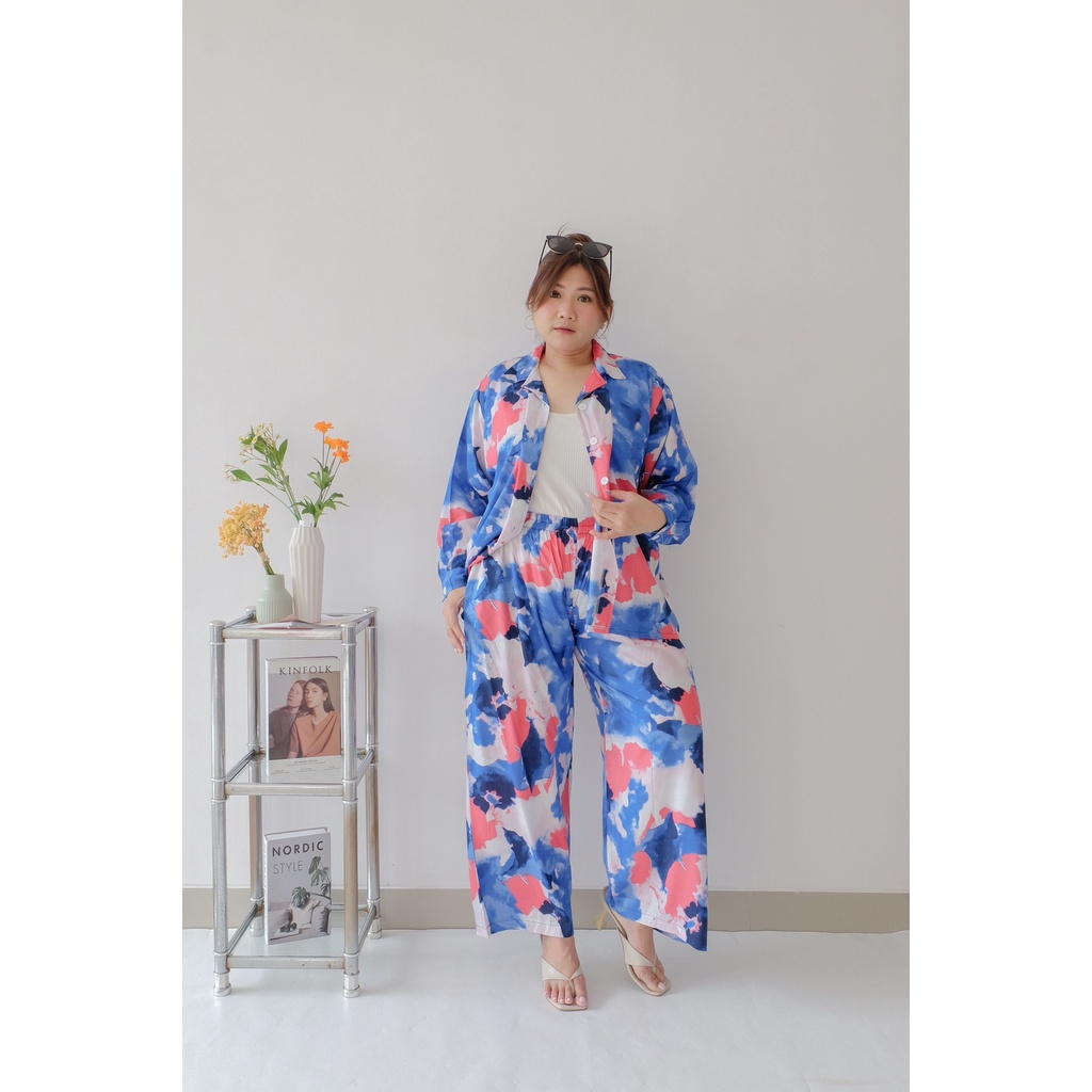 BIGWELL MOZIA SET MOTIF - SETELAN WANITA JUMBO - PIYAMA RAYON - SET BIGSIZE