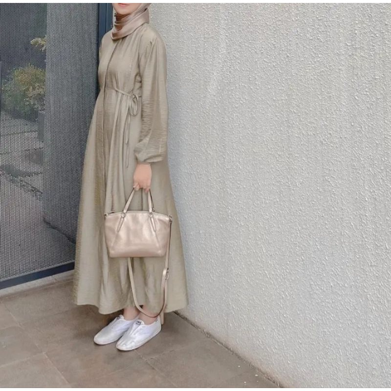 HAZZEL MIDI / GAMIS MIDI DRESS LINEN TALI PINGGANG