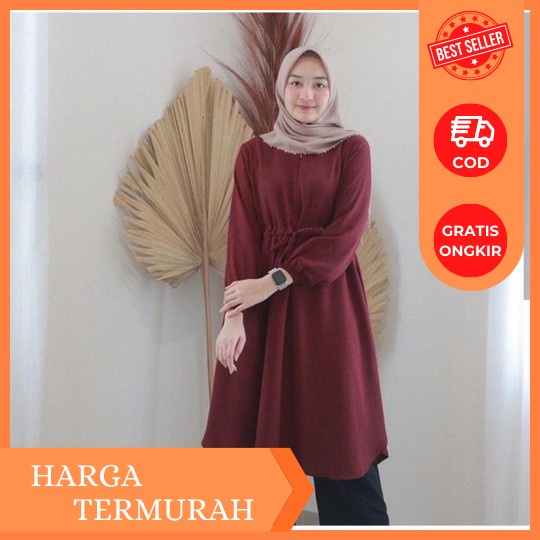Model Long Tunik Lebaran Terbaru 2023 Polos Simpel Modern Remaja Tunic Wanita Muslim Baju Muslim Wan