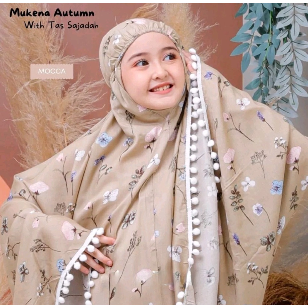 Mukena Anak Motif AUTUMN tas sajadah bahan rayon kombinasi renda pompom BY JAYSTORE02