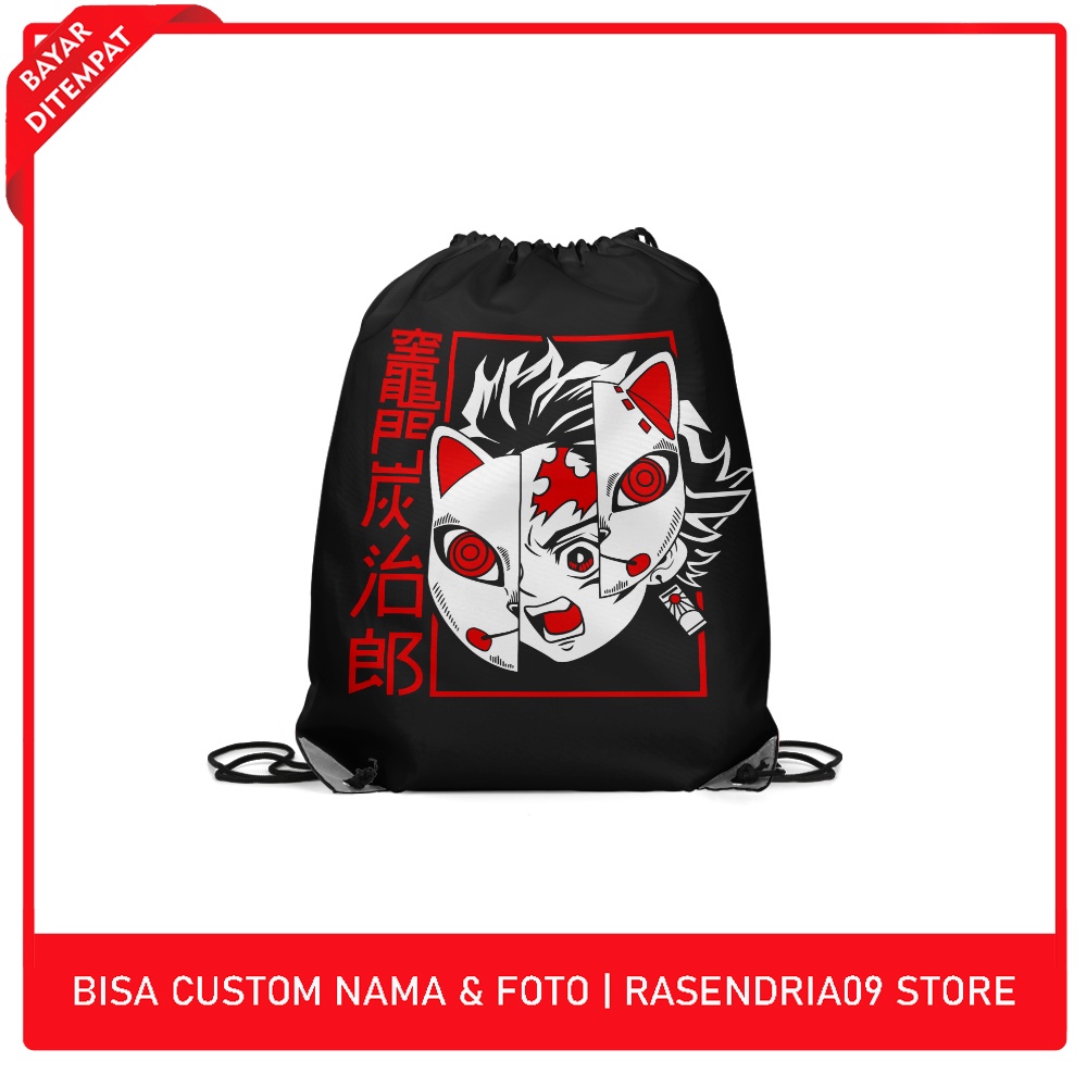 String Bag / Tas Serut Fullprint Anime Kimetsu no Yaiba / Demon Slayer - Topeng Tanjiro Kamado Terba