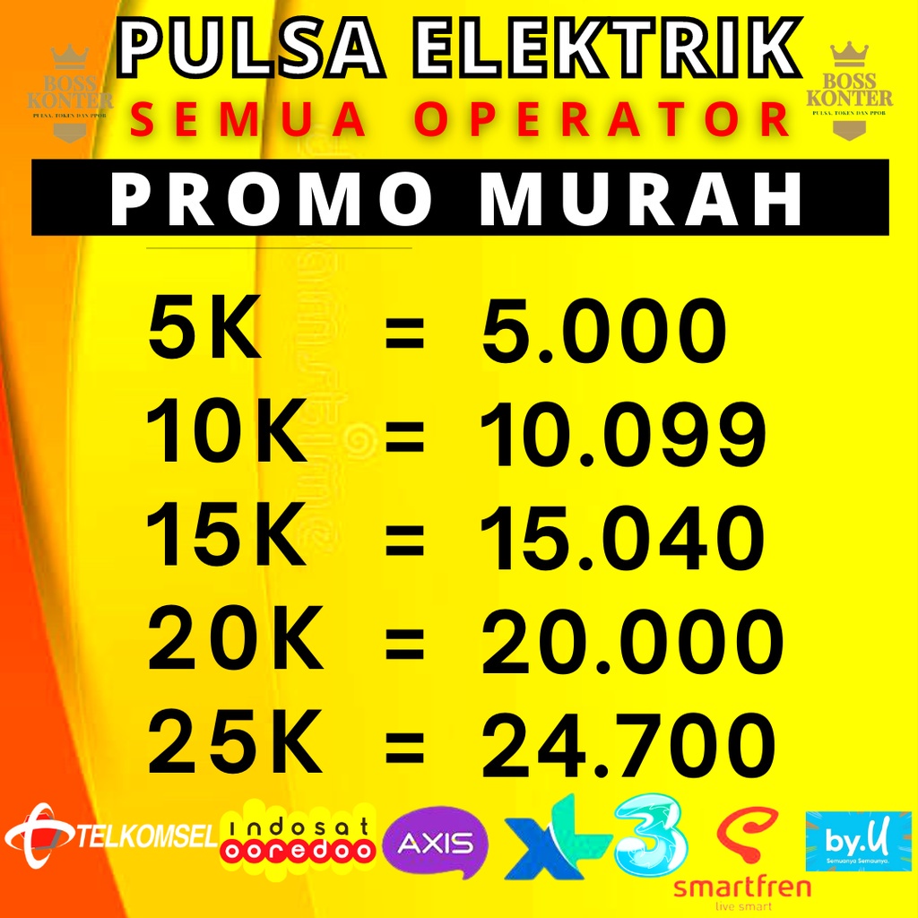 MURAH PULSA REGULER ALL OPERATOR 5000 - 25000 TELKOMSEL INDOSAT XL AXIS THREE SMARTFREEN BY U TRI IM