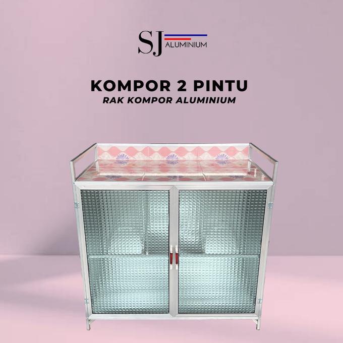 Lemari Rak Piring Aluminium Kaca Meja Dapur - Rak Kompor 2 Pintu Store_Liree