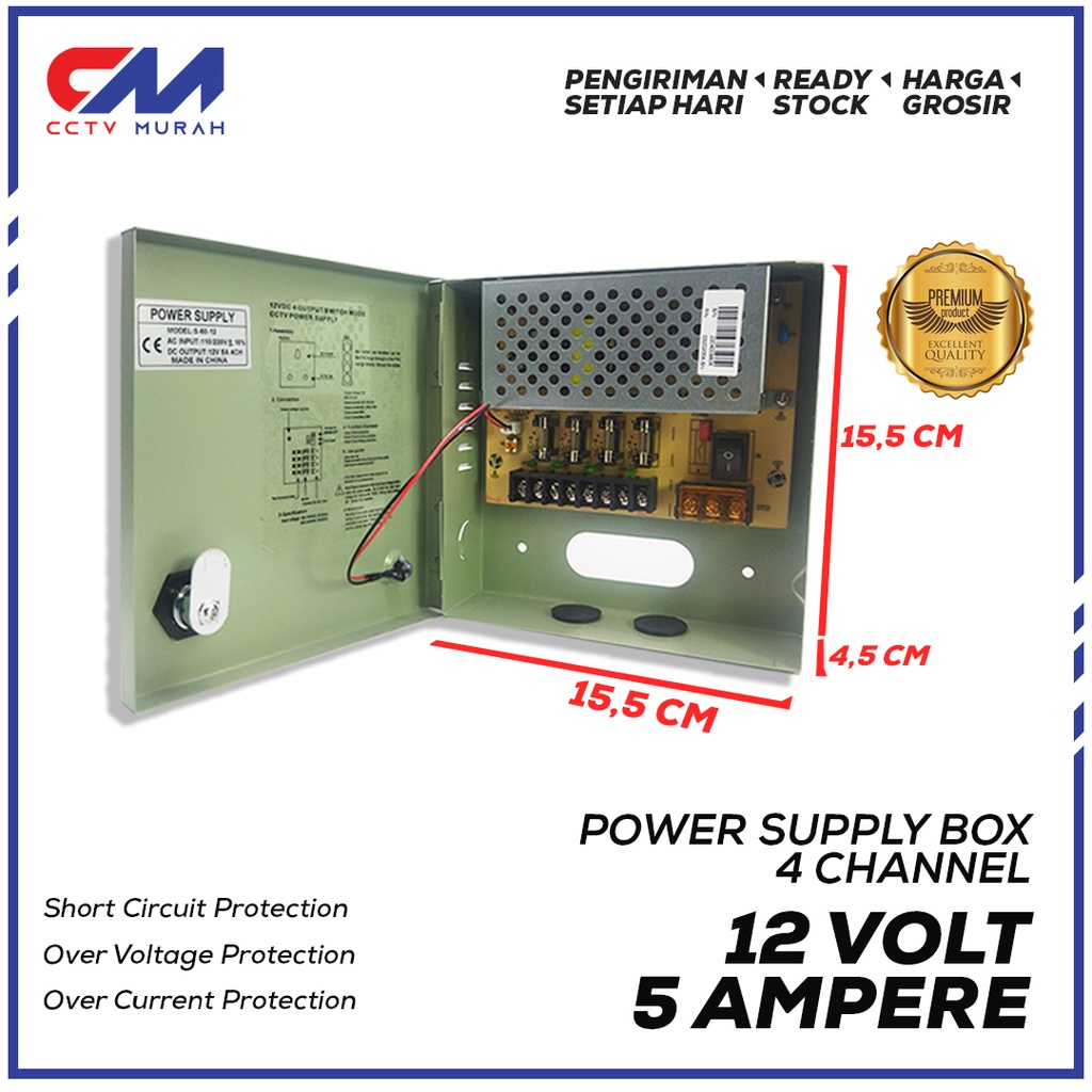 POWER SUPPLY 12V/5A-4CH BOX || Type PS-PSU5A || POWER SUPPLY FOR CCTV LED 12V/5A-4CH