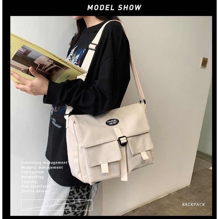 YOUBAGSHOP Tas Selempang Kuliah Unisex Tas Sekolah Korea Fashion Tas Cowok Cewek  2 POCKET import 2020-41