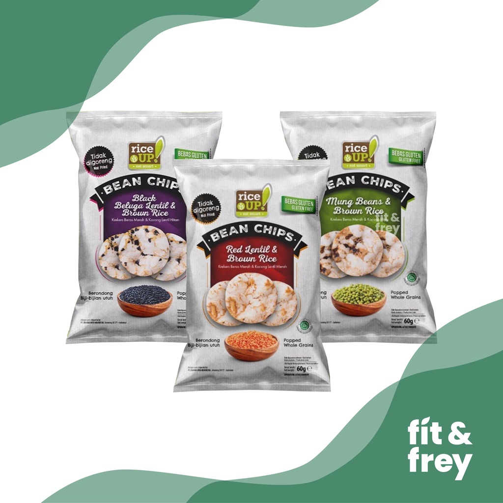 RICE UP Bean Chips 60g - Krekers Beras Merah - Wholegrain Brown Rice Chips - Cemilan Gluten Free - Keripik Sehat Riceup! - Crackers Riceup - Rice Up!