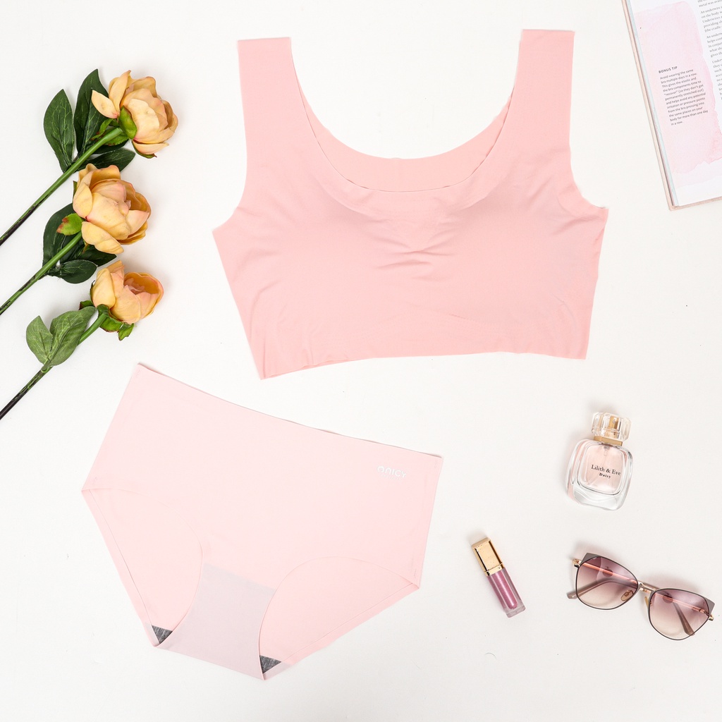 Onicy Skinfit - 1 Set Woman Seamless Underwear + Seamless Bra Pink Series / Bra Busa / Full Cup Bisa