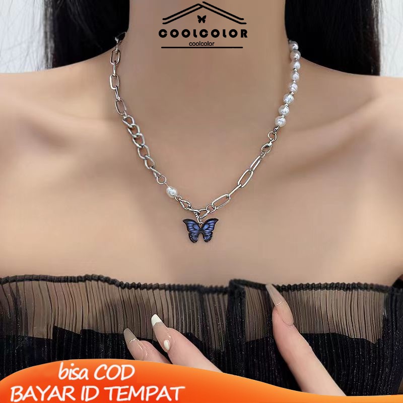 COD❤️Kalung Rantai Kupu-Kupu Mutiara Desain Choker Fashion Korea Gaya Untuk Wanita- cl