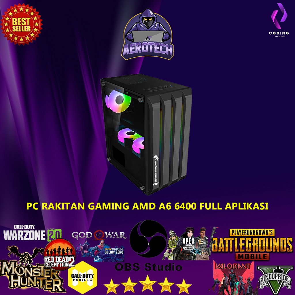 PC RAKITAN GAME AMD A6 6400 RAM 16 GB SSD 120 GB HDD 500 GB LED 24 INCH SIAP PAKAI FULL APLIKASI