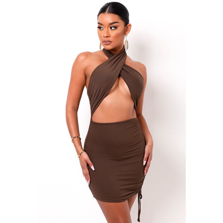 Beach Clubwear Import - Halter Neck Dress in Coffee &amp; Black color - Lingerie by Sexy Kisser