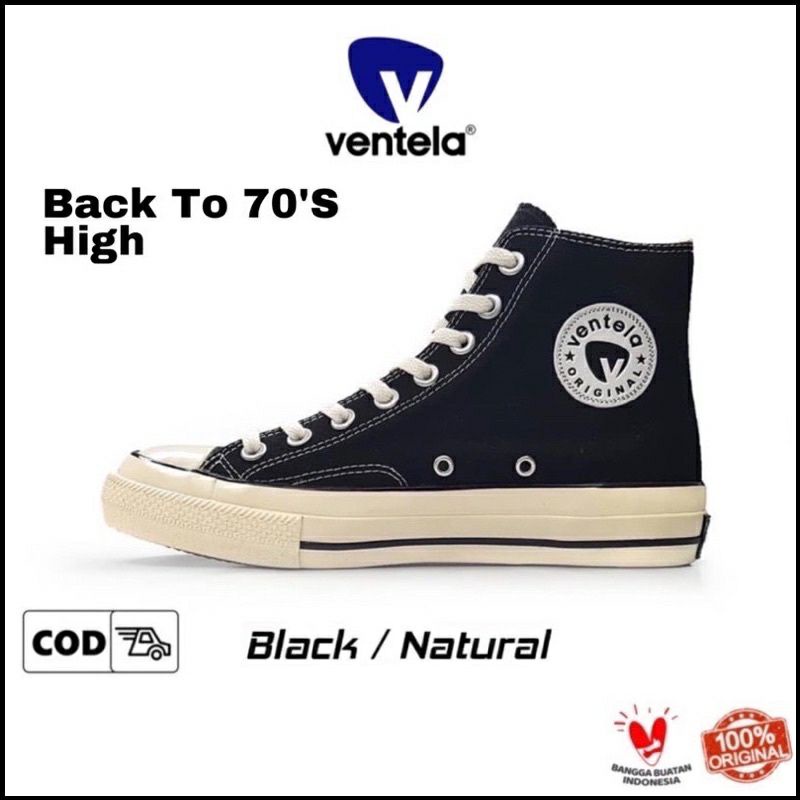 Ventela BTS 70's black natural high Back to school high sneakers hitam putih