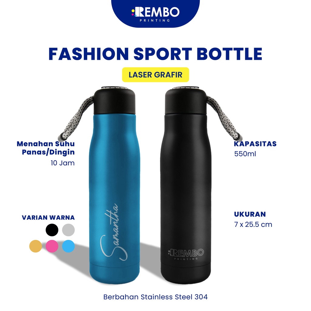 TUMBLER FASHION SPORT BOTTLE NAMA / LOGO GRAFIR - REMBO PRINTING