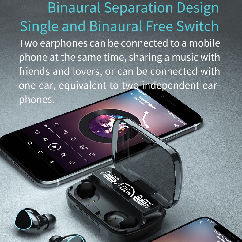 Headset Bluetooth TWS EARPHONE M10 Digital Indicator V5.1 BLUETOOTH Wireless mega bass Headphones gaming super