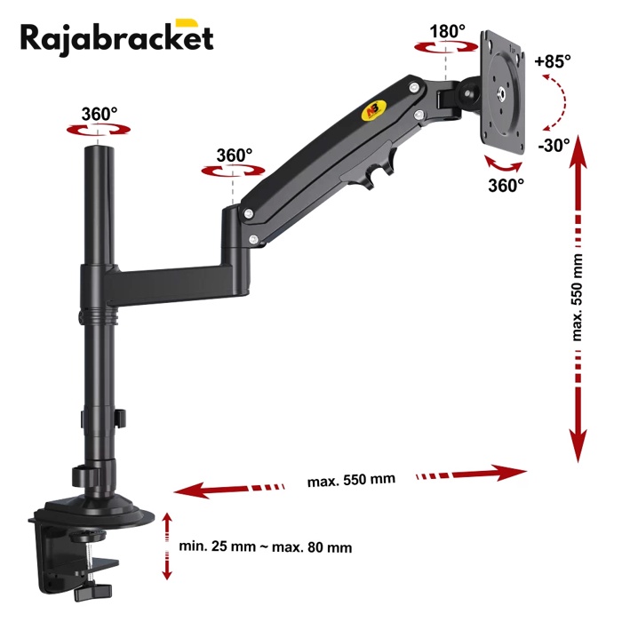 Bracket Monitor 22 - 35 inch, Single Stand Gas Spring Arm Monitor Desk Mount NB H100