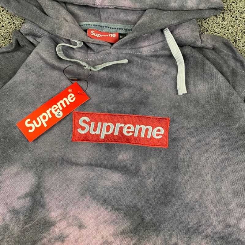 HOODIE SUPREME TIE DYE BORDIR FULL TAG LABEL CASUAL HYPE