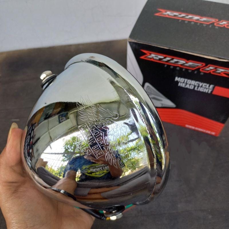 LAMPU DEPAN REFLEKTOR CB PESEK AUTOPAL JUTE LED CHROME KACA DATAR RIDE IT CB GL TIGER MEGAPRO