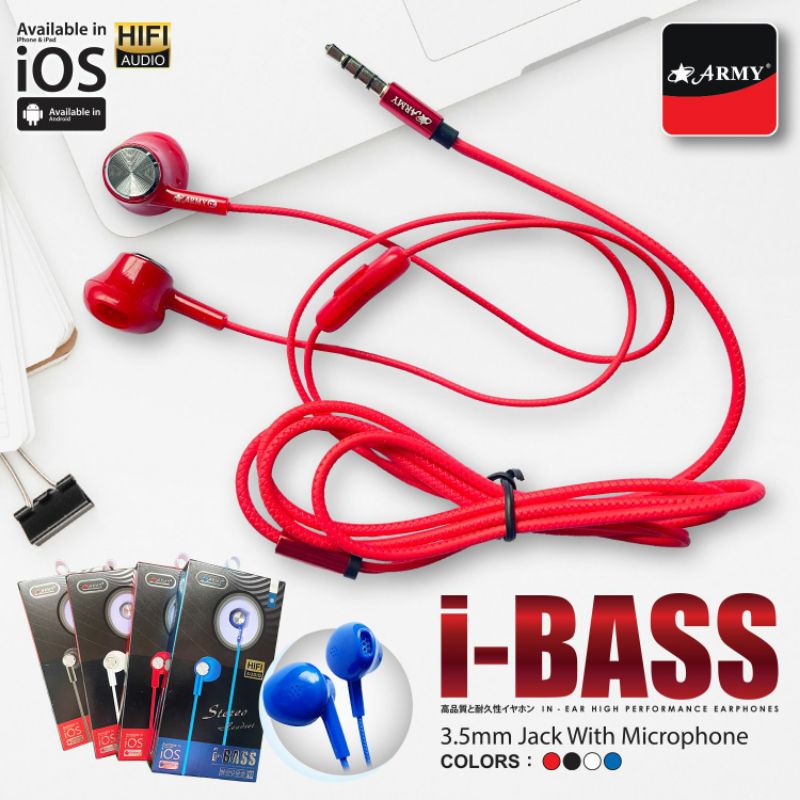 HEADSET ARMY i - BASS COLOKAN JSCK WITH MICROPHONE AUDIO 3.5mm