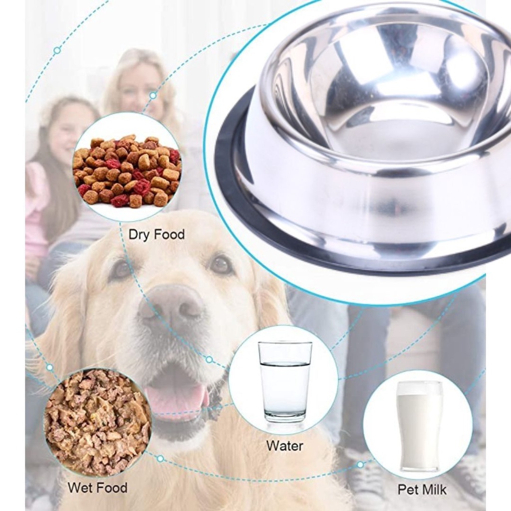 MI9 Whbl Tempat Makan Kucing Anjing Anti Slip Pet Bowl 22 Cm Whs201 Silver V