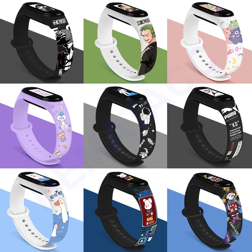 Strap Mi Band 7 6 5 4 3 Motif Logo Kartun Tali Xiaomi MiBand Anime Hematacc