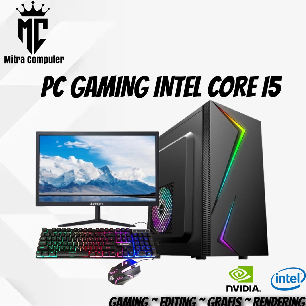 Pc Gaming Editing I5 SSD 120 Gb Fullset Monitor 19 Inch Siap Pakai Editing Gaming