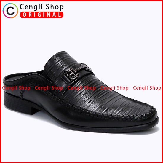 EM01 SEPATU SANDAL EVERBEST PRIA ORIGINAL CASUAL KULIT BRANDED HITAM