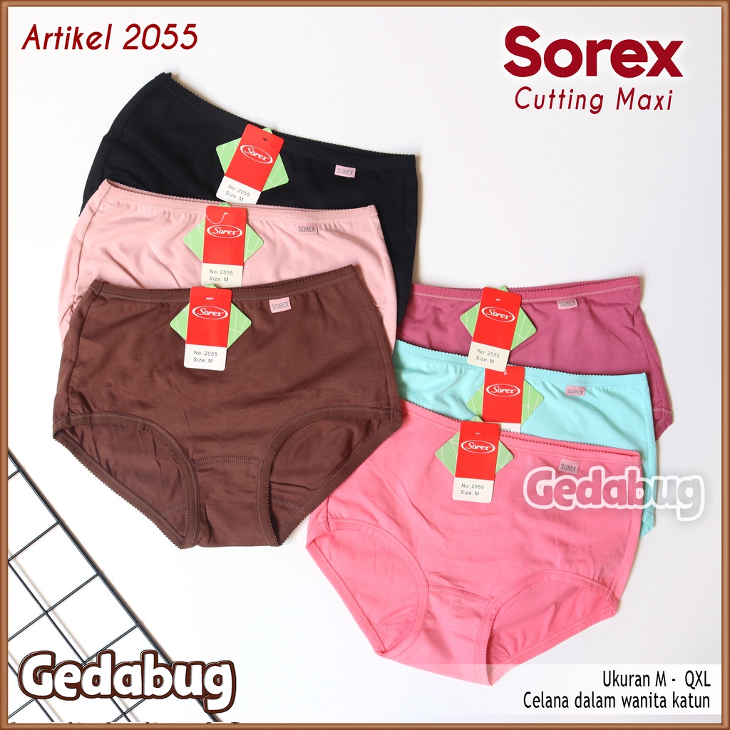 3 Pcs - CD Wanita Sorex 2055 Cutting Maxi | Celana dalam wanita Supersoft Cotton | Gedabug