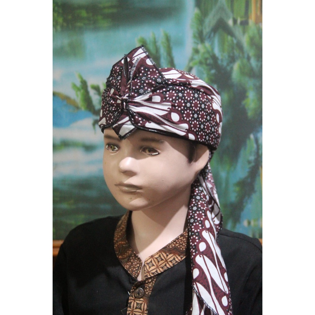 blangkon iket kepala sunda jawa tradisional batik dewasa anak (putih)