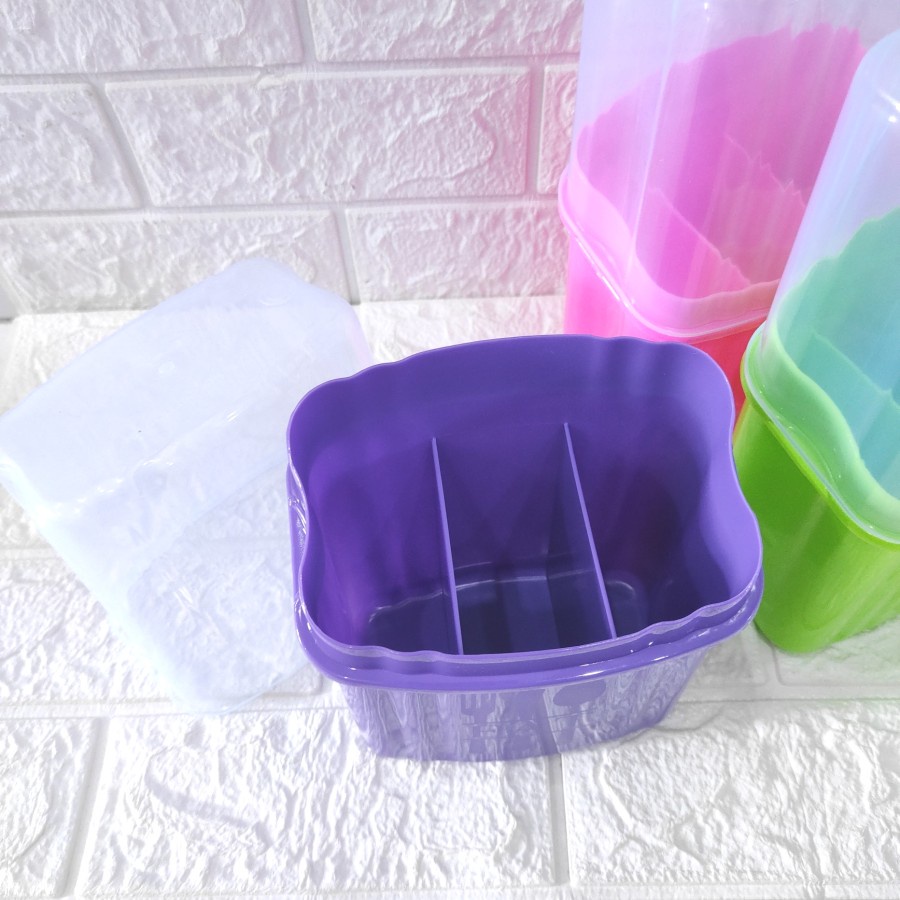Tempat Sendok Garpu Plastik Sekat 3 Rak Wadah Sumpit Sedotan Pisau