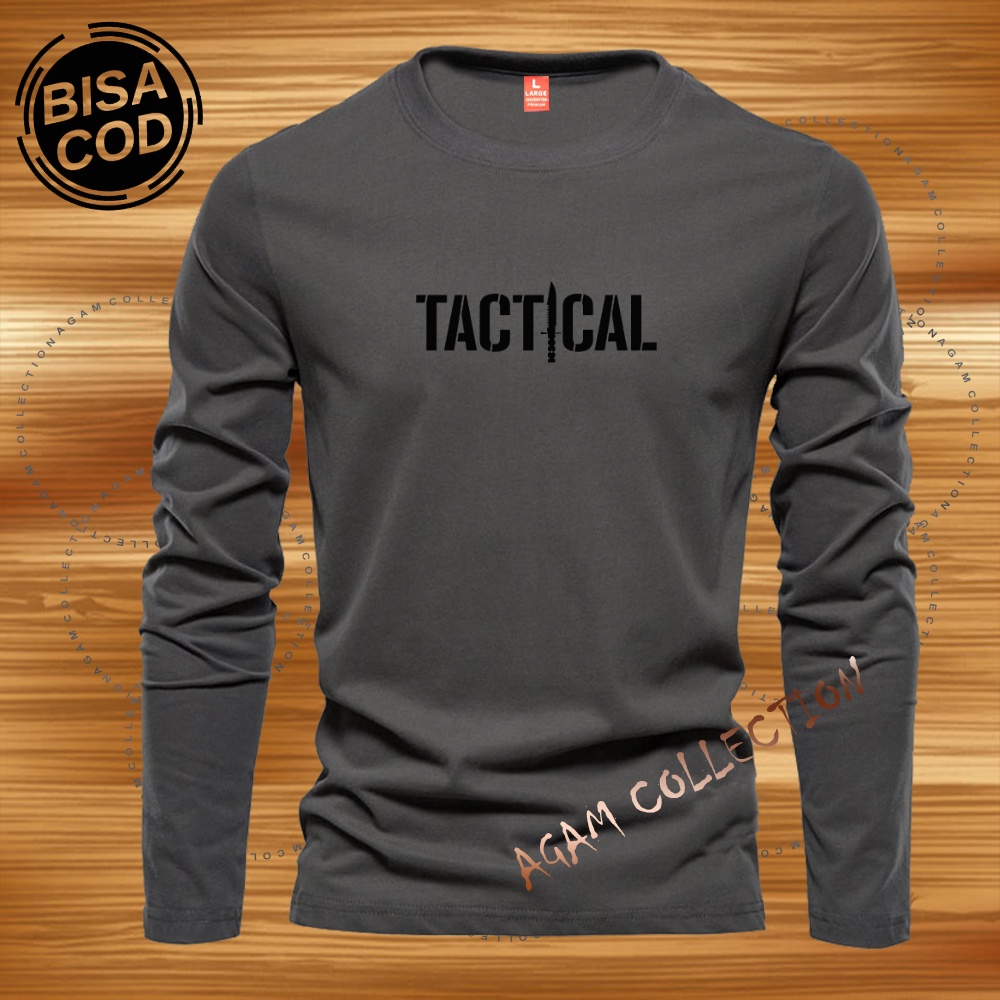 Agam Collection Baju Kaos Distro Tactical Text Hitam Lengan Panjang Premium Quality Kaos Pria Keren Kaos Cewek/Cowok