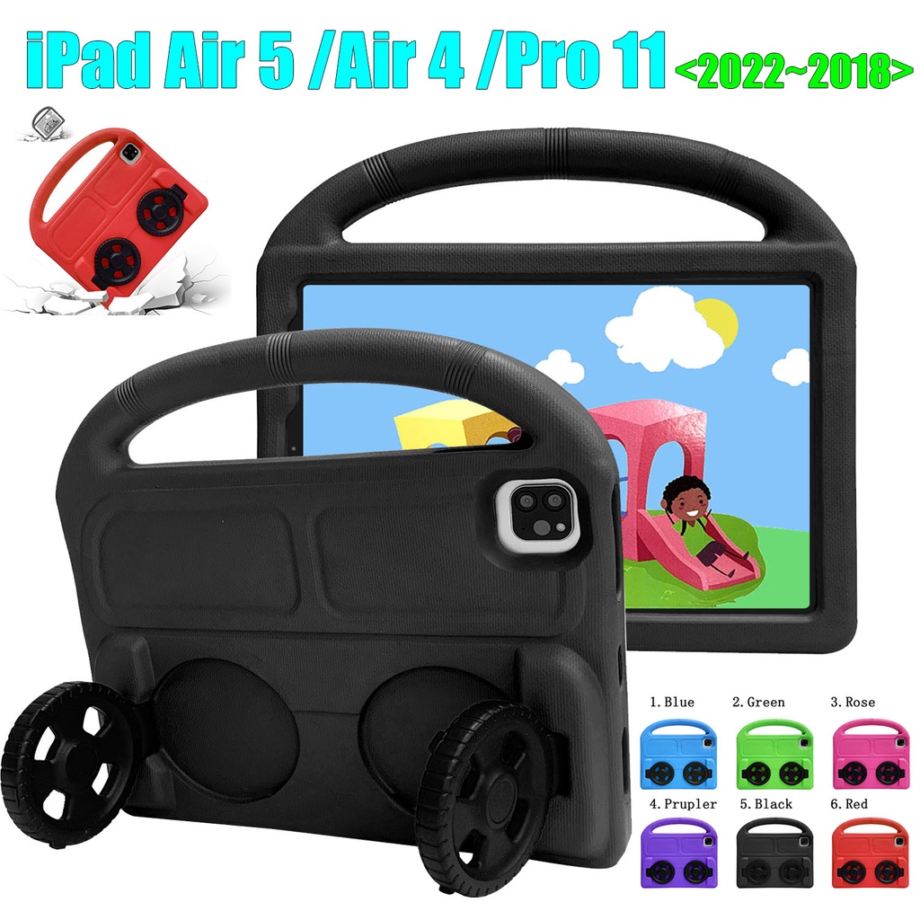 Untuk iPad Pro 11 2022 2021 2020 2018 iPad Air5 2022 Air4 2020 Fashion Tablet Perlindungan Anak-Anak Portable Roda Stand Case Bahan EVA Penebalan Shockproof Cover