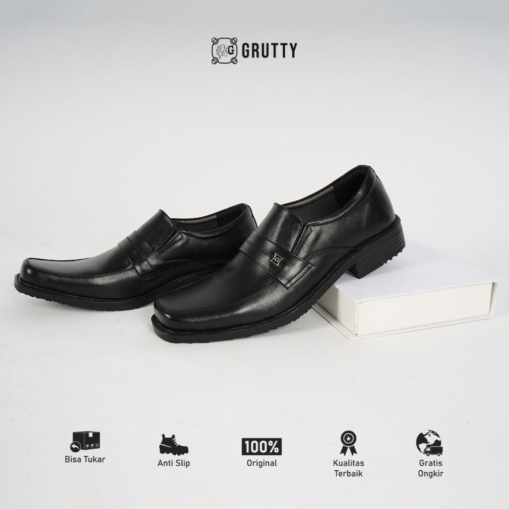 Sepatu Pria Pantofel Kerja Kulit Formal Grutty DC003 Hitam