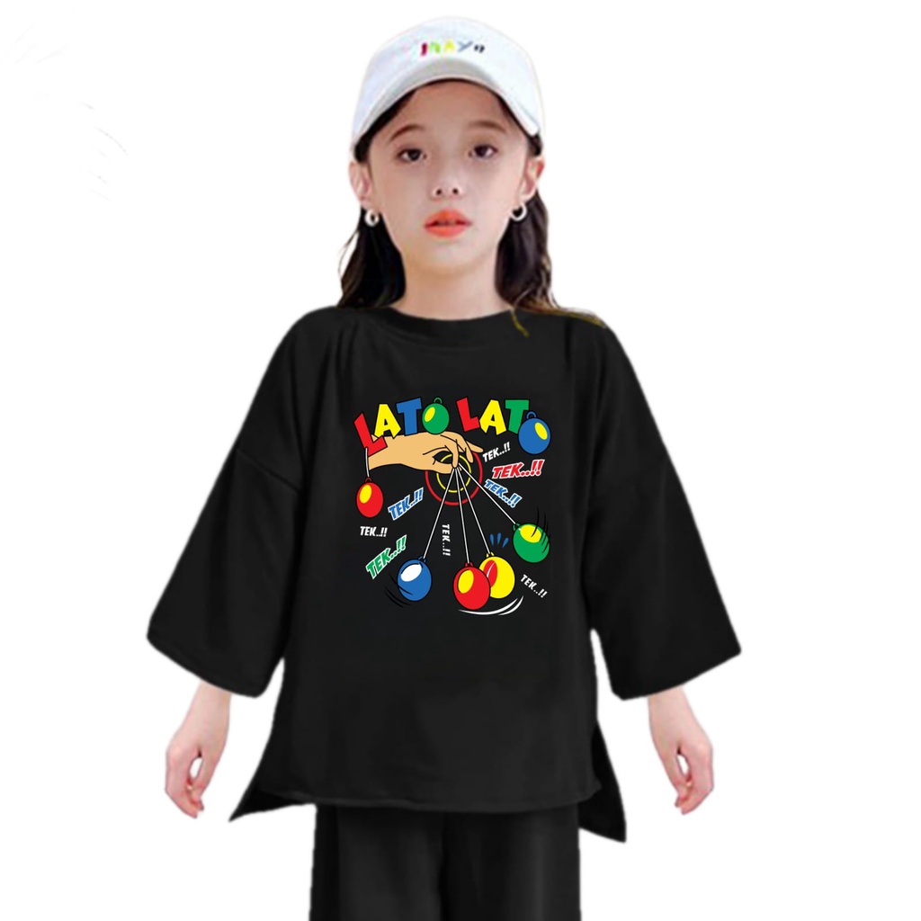 Hzl_outfit Kaos Tunik Anak Perempuan Lato Lato Tek Trend Size S,M,L